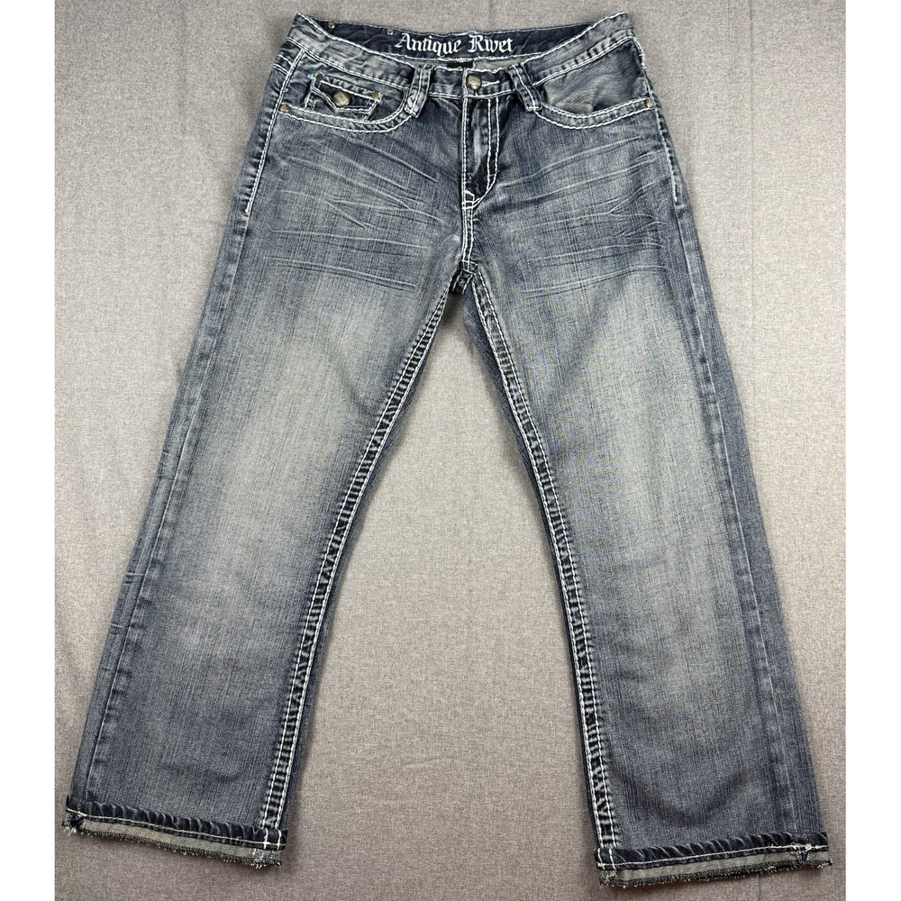 Antique Rivet Men's Blue Denim Jeans 30x32 Straight Regular Fit Light Wash